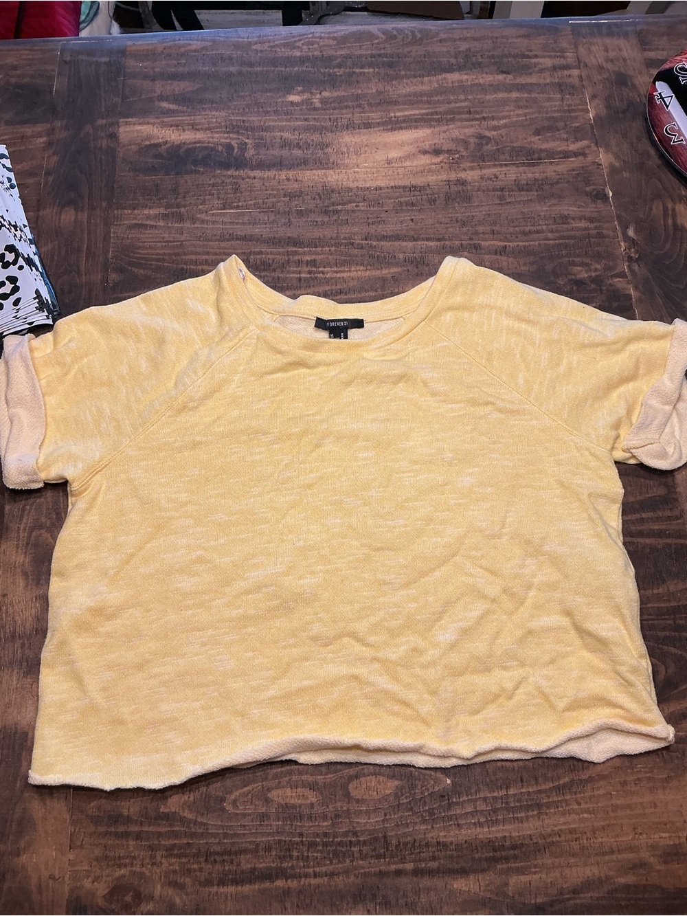 Forever 21 Yellow Short-Sleeve Crop Top
